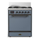 Ilve UM30QNR3BGBLP Ilve Um30Qnr3Bgblp Majestic Iii 30 Inch Dual Fuel Range With 5 Black Brass Burners, Dual Function Burner Up To 25,000 Btu (Liquid Propane, Solid Door, Blue Grey, Burnished)