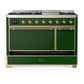 Ilve UM48FQNR3EGGLP Ilve Um48Fqnr3Egglp Majestic Iii 48 Inch Dual Fuel Range With 8 Burners And Griddle, Dual Function Burner Up To 25,000 Btu (Liquid Propane, Solid Door, Emerald Green, Brass)