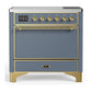 Ilve UMIB36QNR3BGG Ilve Umib36Qnr3Bgg Majestic Iii 36 Inch Induction Range With 6 Elements, 3.5 Cu. Ft. Total Oven Capacity (Solid Door, Blue Grey, Brass)