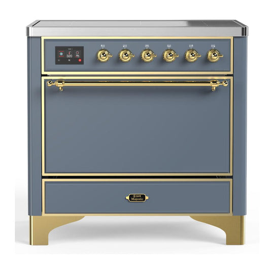 Ilve UMIB36QNR3BGG Ilve Umib36Qnr3Bgg Majestic Iii 36 Inch Induction Range With 6 Elements, 3.5 Cu. Ft. Total Oven Capacity (Solid Door, Blue Grey, Brass)