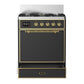 Ilve UM30QNR3MGGLP Ilve Um30Qnr3Mgglp Majestic Iii 30 Inch Dual Fuel Range With 5 Black Brass Burners, Dual Function Burner Up To 25,000 Btu (Liquid Propane, Solid Door, Graphite Matte, Brass)