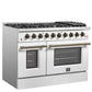 Forno FFSGS624448WHT Forno Galiano 48-Inch Gas Range White & Antique Brass Design, 8 Burners, 107,000 Btu, Griddle, 6.58 Cu.Ft. Double Ovens