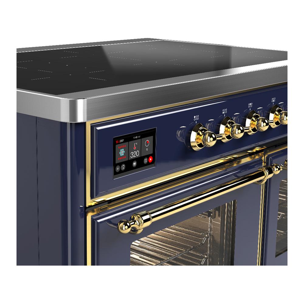 Ilve UMDIB40NR3MBG Ilve Umdib40Nr3Mbg Majestic Iii 40 Inch Induction Range With 6 Elements, 3.82 Cu. Ft. Total Oven Capacity (Triple Glass Door, Midnight Blue, Brass)