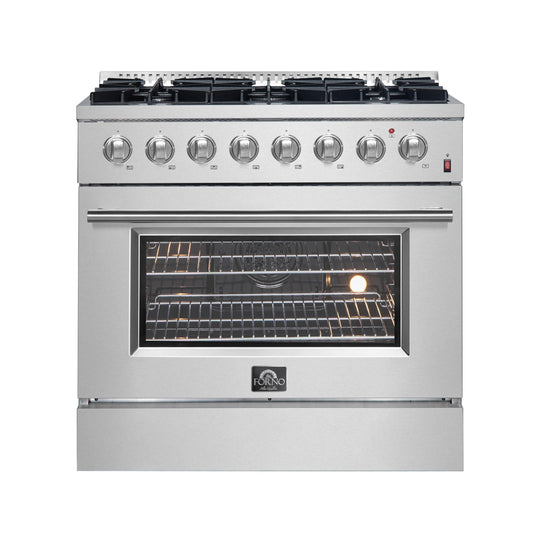 Forno FFSGS619736 Forno Marco 36-Inch Dual Fuel Range, Stainless Steel, 6 Burners, 67,000 Btu, True Convection Oven, Energy Efficient