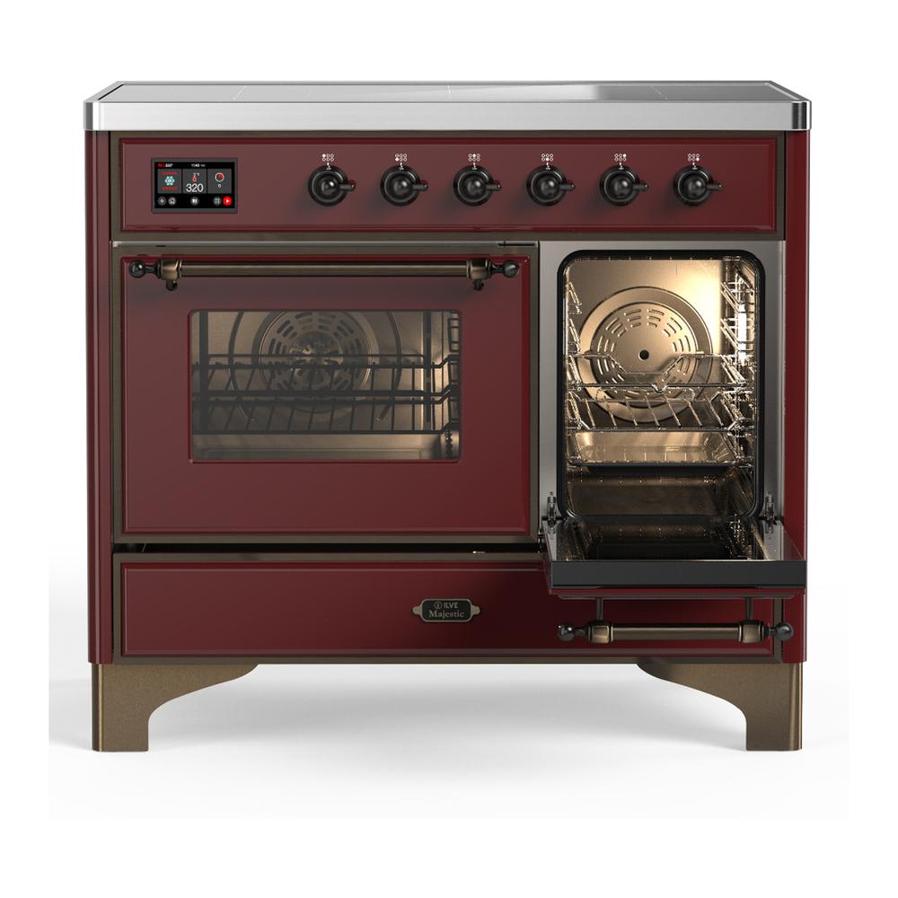 Ilve UMDIB40NR3BUB Ilve Umdib40Nr3Bub Majestic Iii 40 Inch Induction Range With 6 Elements, 3.82 Cu. Ft. Total Oven Capacity (Triple Glass Door, Burgundy, Burnished)