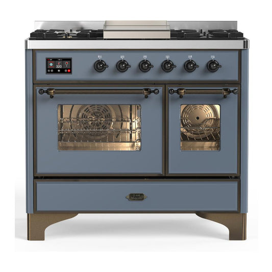 Ilve UMD40FNR3BGBLP Ilve Umd40Fnr3Bgblp Majestic Iii 40 Inch Dual Fuel Range With 6 Burners And Griddle, Dual Function Burner Up To 25,000 Btu (Liquid Propane, Triple Glass Door, Blue Grey, Burnished)