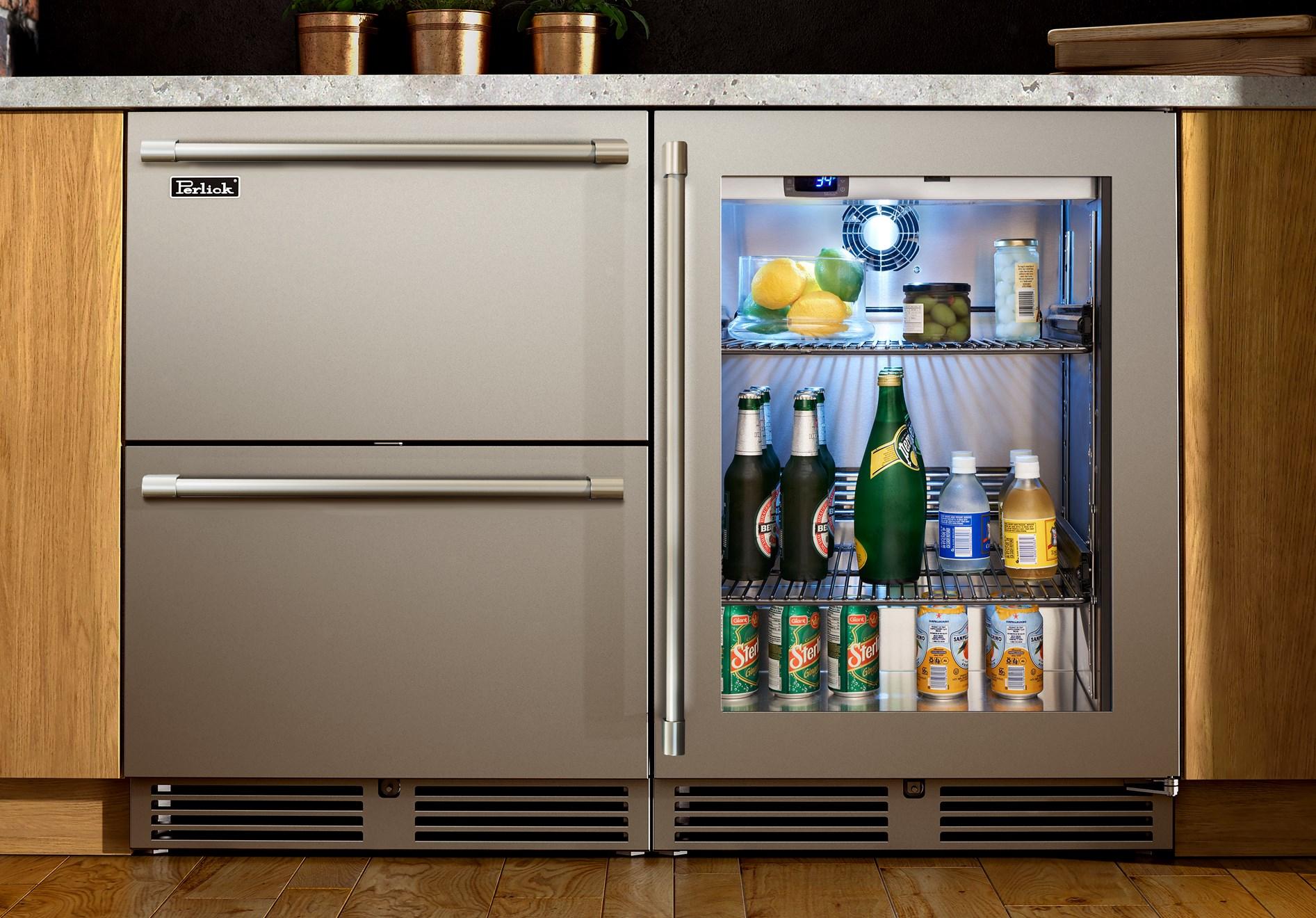 Perlick HP24RS43LL 24" Signature Series Indoor Refrigerator With Stainless Steel Glass Door, Hinge Left, With Lock