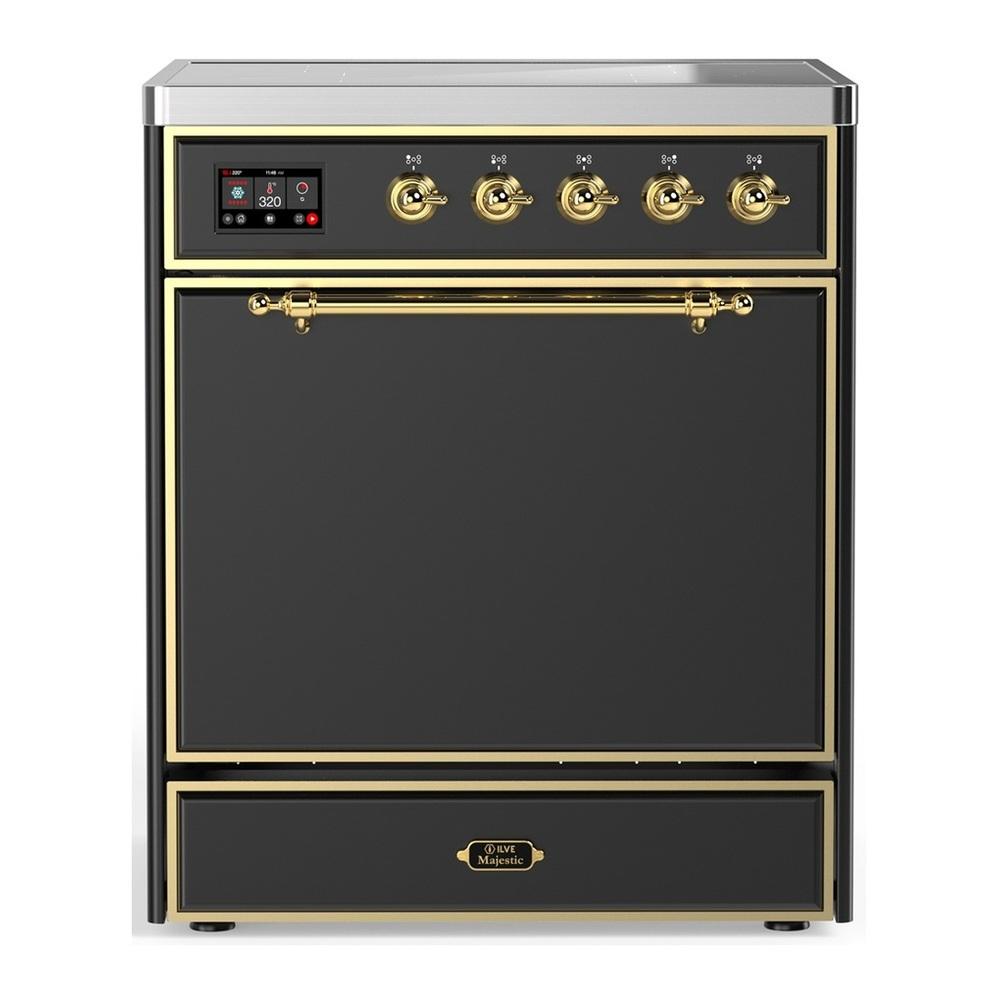 Ilve UMIB30QNR3MGG Ilve Umib30Qnr3Mgg Majestic Iii 30 Inch Induction Range With 4 Elements, 4 Cu. Ft. Oven Capacity (Solid Door, Graphite Matte, Brass)