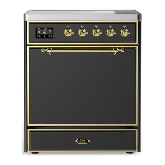 Ilve UMIB30QNR3MGG Ilve Umib30Qnr3Mgg Majestic Iii 30 Inch Induction Range With 4 Elements, 4 Cu. Ft. Oven Capacity (Solid Door, Graphite Matte, Brass)
