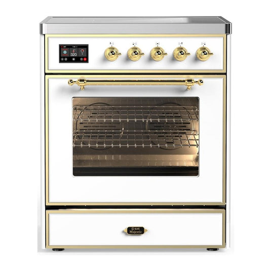 Ilve UMIB30NR3WHG Ilve Umib30Nr3Whg Majestic Iii 30 Inch Induction Range With 4 Elements, 4 Cu. Ft. Oven Capacity (Triple Glass Door, White, Brass)