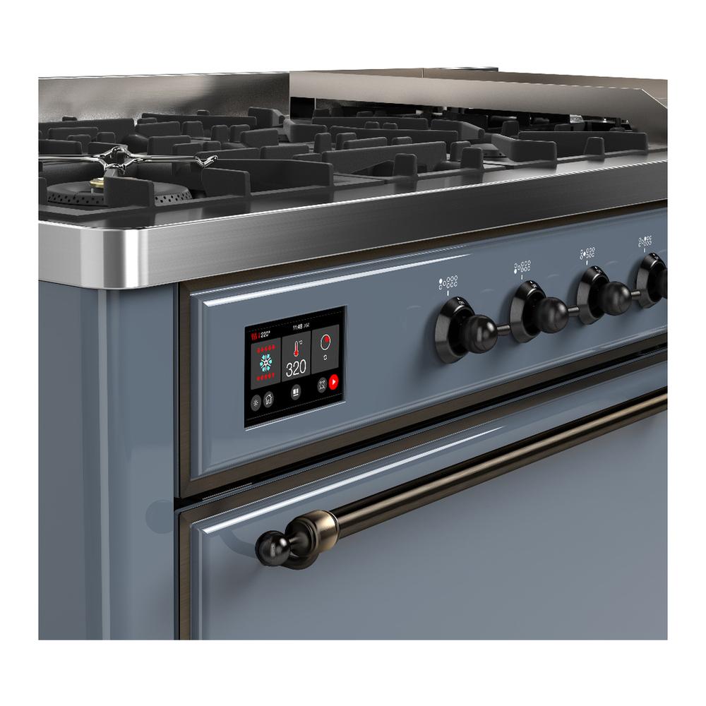 Ilve UM60FQNR3BGBLP Ilve Um60Fqnr3Bgblp Majestic Iii 60 Inch Dual Fuel Range With 9 Burners And Griddle, Dual Function Burner Up To 25,000 Btu (Liquid Propane, Solid Door, Blue Grey, Burnished)