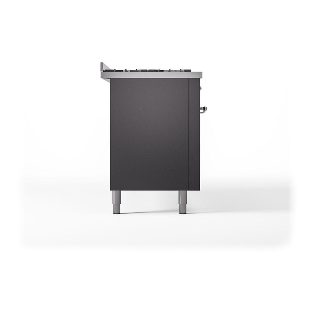 Ilve UN60FQNMPMGC Ilve Un60Fqnmpmgc Nostalgie Ii Noblesse 60" Dual Fuel Range (9 Sealed Burners + Griddle, Natural Gas, Solid Door, Graphite Matte, Chrome)