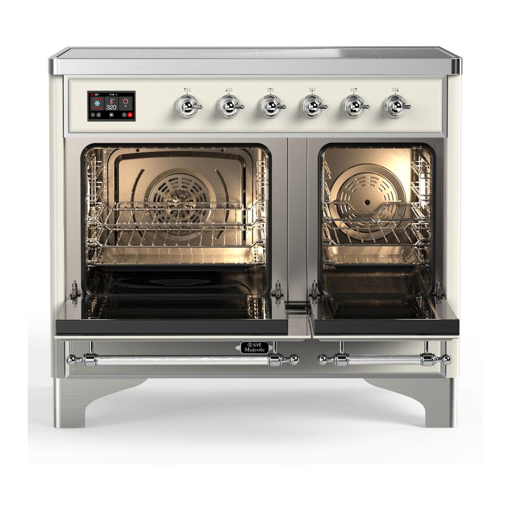 Ilve UMDIB40QNR3AWC Ilve Umdib40Qnr3Awc Majestic Iii 40 Inch Induction Range With 6 Elements, 3.82 Cu. Ft. Total Oven Capacity (Solid Door, Antique White, Chrome)