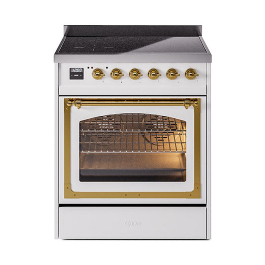 Ilve UNI304NMPWHG Ilve Uni304Nmpwhg Nostalgie Ii Noblesse 30" Induction Range (Triple Glass Door, White, Brass)