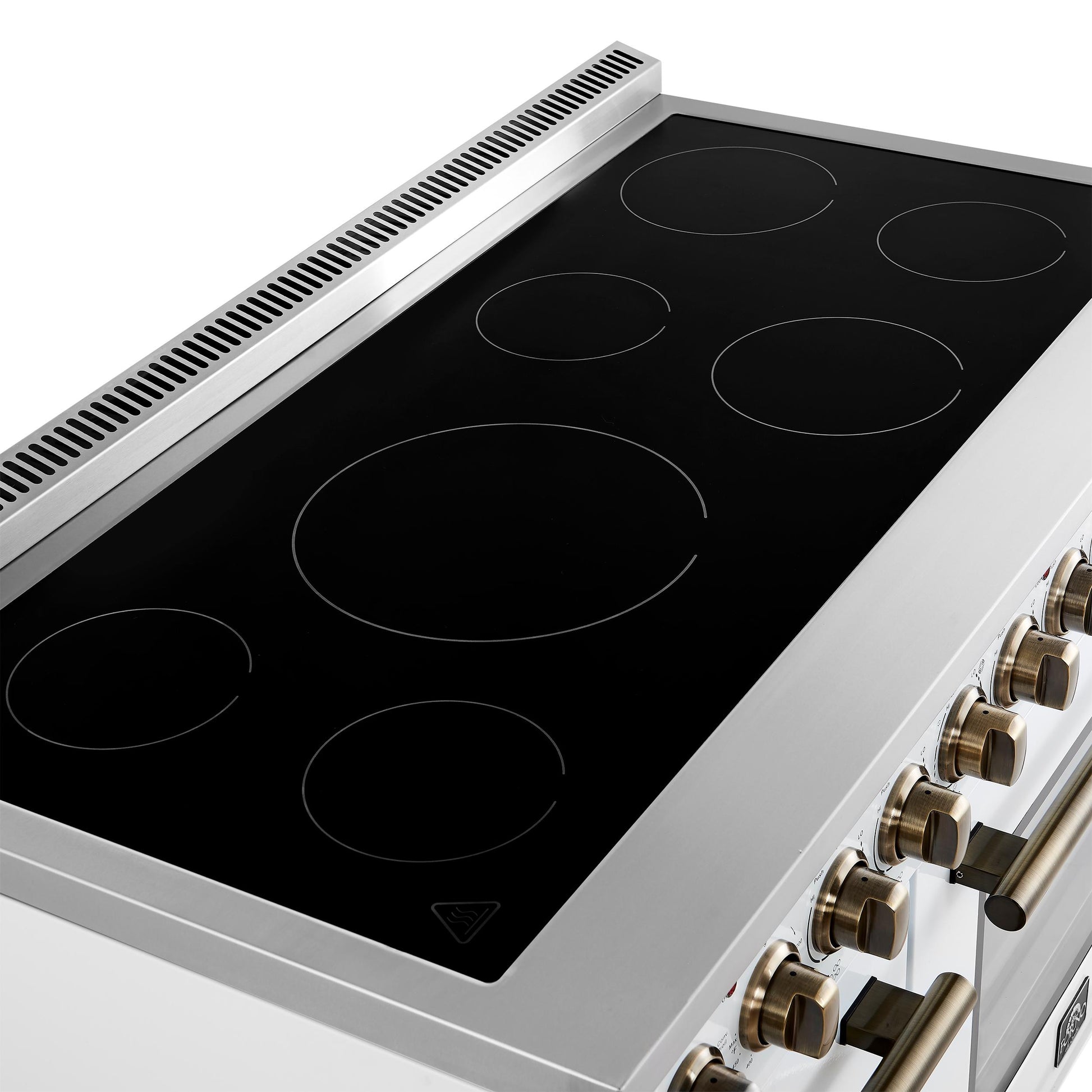 Forno FFSEL601148WHT Forno Paolo 48 Inch Freestanding Electric Range In White With Antique Brass, 6.7 Cu.Ft, True Convection Oven, Energy Efficient