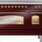 Ilve UPI486NMPBUG Nostalgie Ii 48 Inch Electric Freestanding Range In Burgundy With Brass Trim