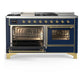 Ilve UM60FSNR3MBG Ilve Um60Fsnr3Mbg Majestic Iii 60 Inch Dual Fuel Range With 7 Burners, Griddle And French Top, Dual Function Burner With Up To 25,000 Btu (Natural Gas, Triple Glass Door, Midnight Blue, Brass)