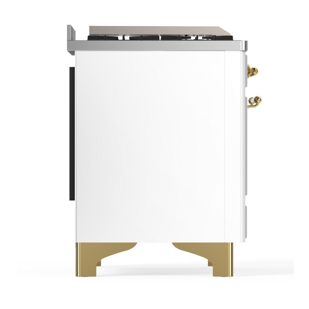 Ilve UM48FSQNR3WHGLP Ilve Um48Fsqnr3Whglp Majestic Iii 48 Inch Dual Fuel Range With 5 Black Brass Burners, Griddle And French Top, Dual Function Burner Up To 25,000 Btu (Liquid Propane, Solid Door, White, Brass)