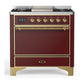 Ilve UM36FQNR3BUGLP Ilve Um36Fqnr3Buglp Majestic Iii 36 Inch Dual Fuel Range With 6 Black Brass Burners And Griddle, Dual Function Burner Up To 25,000 Btu (Solid Door, Burgundy, Brass, Liquid Propane)