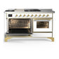 Ilve UM60FSNR3WHGLP Ilve Um60Fsnr3Whglp Majestic Iii 60 Inch Dual Fuel Range With 7 Burners, Griddle And French Top, Dual Function Burner With Up To 25,000 Btu (Liquid Propane, Triple Glass Door, White, Brass)