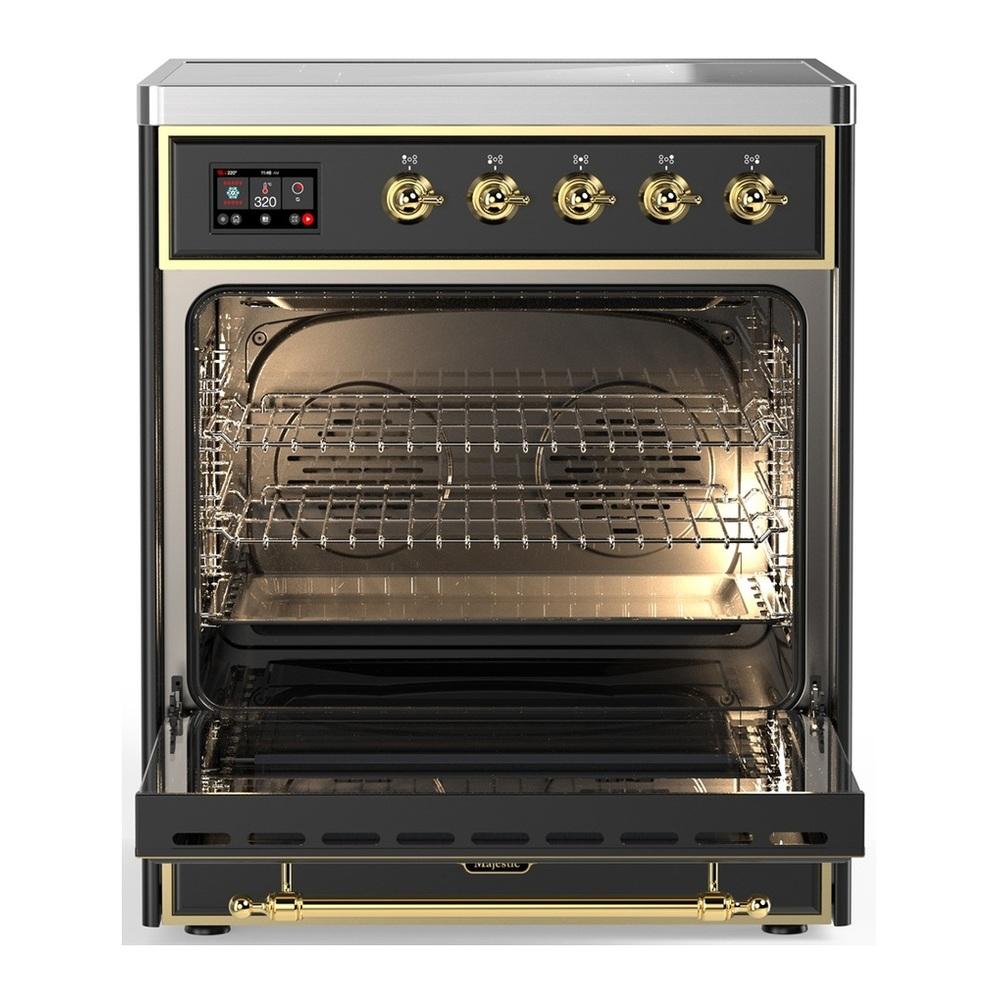 Ilve UMIB30QNR3MGG Ilve Umib30Qnr3Mgg Majestic Iii 30 Inch Induction Range With 4 Elements, 4 Cu. Ft. Oven Capacity (Solid Door, Graphite Matte, Brass)