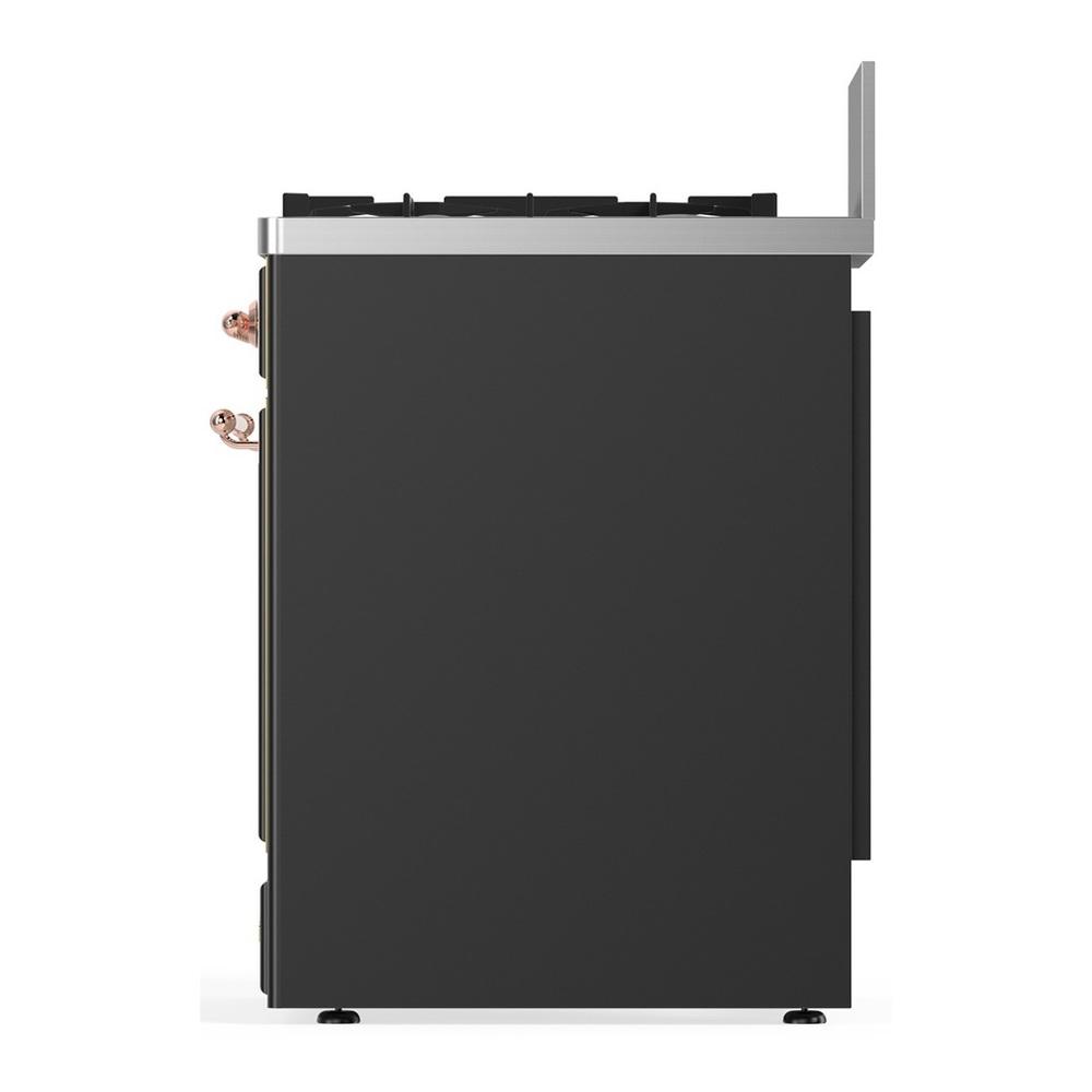 Ilve UM30QNR3MGPLP Ilve Um30Qnr3Mgplp Majestic Iii 30 Inch Dual Fuel Range With 5 Black Brass Burners, Dual Function Burner Up To 25,000 Btu (Liquid Propane, Solid Door, Graphite Matte, Copper)