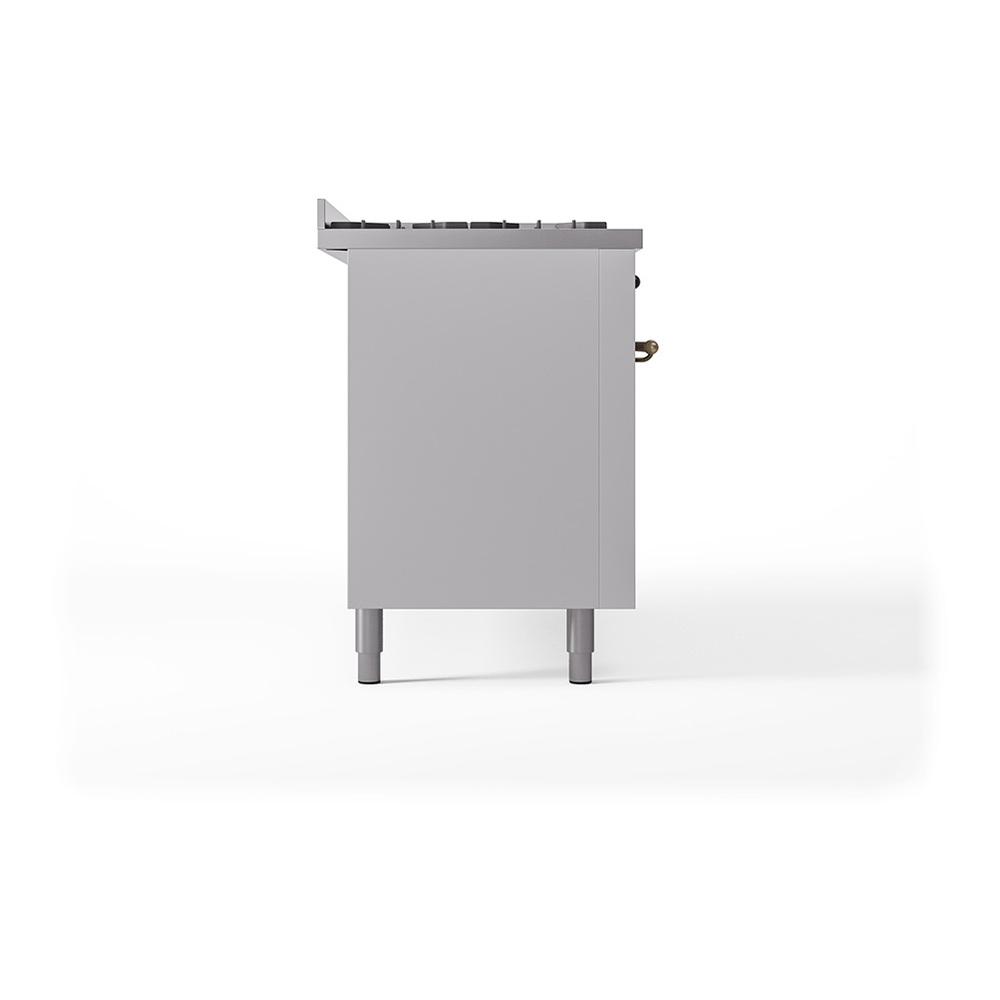 Ilve UN60FQNMPWHBLP Ilve Un60Fqnmpwhblp Nostalgie Ii Noblesse 60" Dual Fuel Range (9 Sealed Burners + Griddle, Liquid Propane, Solid Door, White, Burnished)