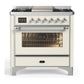 Ilve UM36FNR3AWCLP Ilve Um36Fnr3Awclp Majestic Iii 36 Inch Dual Fuel Range With 6 Black Brass Burners And Griddle, Dual Function Burner Up To 25,000 Btu (Triple Glass Door, Antique White, Chrome, Liquid Propane)