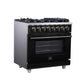 Forno FFSGS612536BLK Forno Massimo 36 Inch Freestanding Dual Fuel Range In Black With Antique Brass Accessories, 6 Burners, 5.36 Cu. Ft. Convection Oven