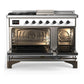 Ilve UM48FSNR3WHB Ilve Um48Fsnr3Whb Majestic Iii 48 Inch Dual Fuel Range With 5 Black Brass Burners, Griddle And French Top, Dual Function Burner Up To 25,000 Btu (Natural Gas, Triple Glass Door, White, Burnished)