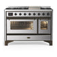 Ilve UM48FNR3SSB Ilve Um48Fnr3Ssb Majestic Iii 48 Inch Dual Fuel Range With 8 Burners And Griddle, Dual Function Burner Up To 25,000 Btu (Natural Gas, Triple Glass Door, Stainless Steel, Burnished)