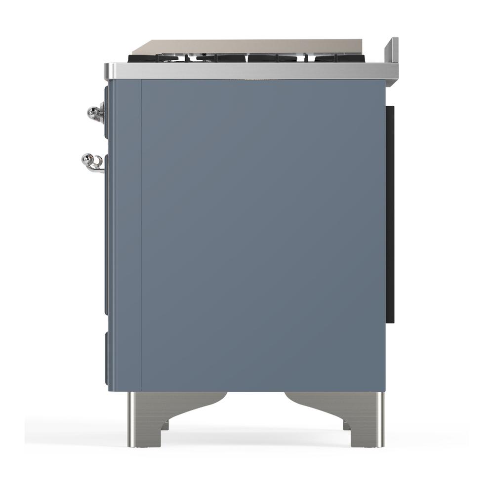Ilve UM36FNR3BGC Ilve Um36Fnr3Bgc Majestic Iii 36 Inch Dual Fuel Range With 6 Black Brass Burners And Griddle, Dual Function Burner Up To 25,000 Btu (Triple Glass Door, Blue Grey, Chrome, Natural Gas)