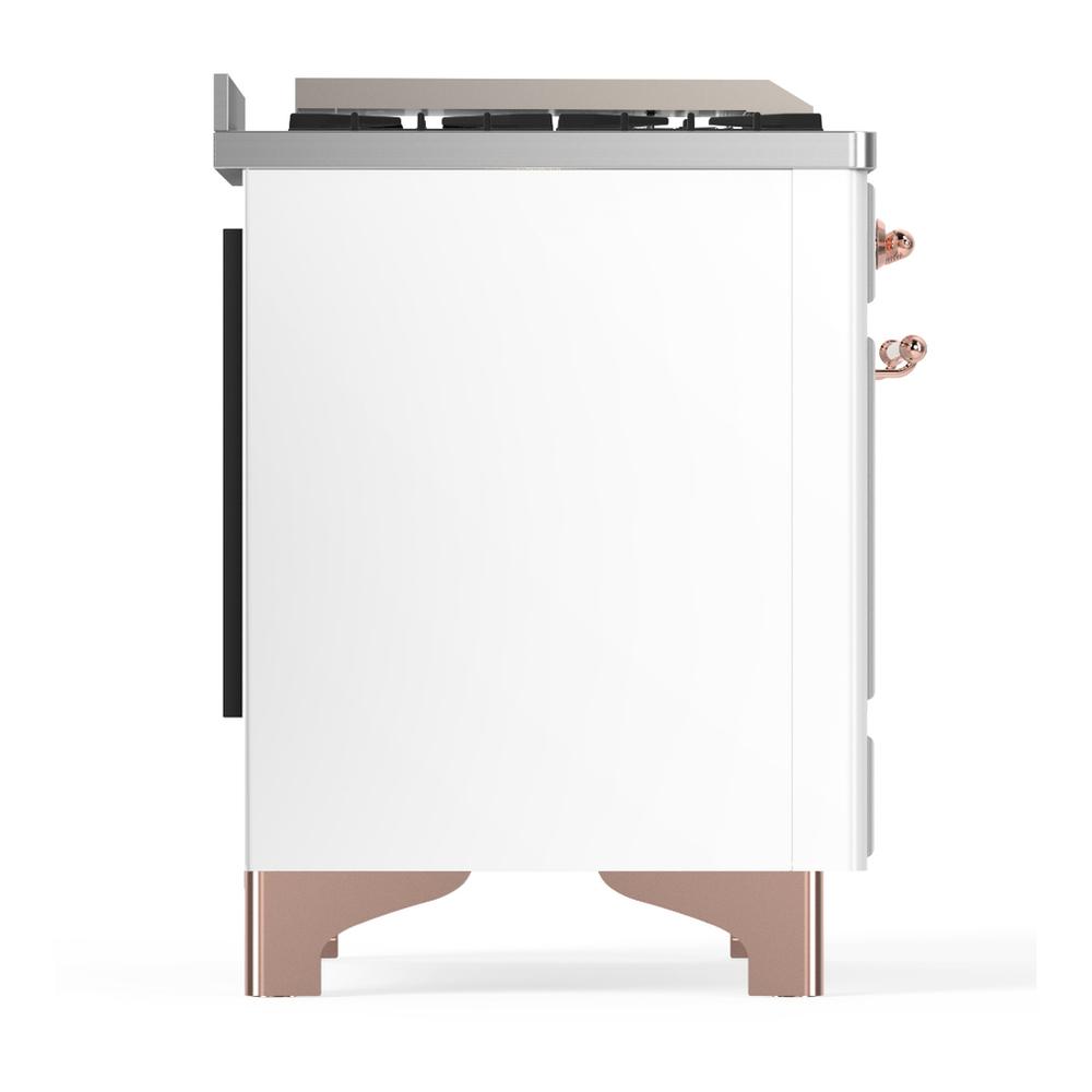 Ilve UM60FQNR3WHP Ilve Um60Fqnr3Whp Majestic Iii 60 Inch Dual Fuel Range With 9 Burners And Griddle, Dual Function Burner Up To 25,000 Btu (Natural Gas, Solid Door, White, Copper)