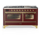 Ilve UM60FNR3BUGLP Ilve Um60Fnr3Buglp Majestic Iii 60 Inch Dual Fuel Range With 9 Burners And Griddle, Dual Function Burner Up To 25,000 Btu (Liquid Propane, Triple Glass Door, Burgundy, Brass)