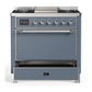 Ilve UM36FQNR3BGC Ilve Um36Fqnr3Bgc Majestic Iii 36 Inch Dual Fuel Range With 6 Black Brass Burners And Griddle, Dual Function Burner Up To 25,000 Btu (Solid Door, Blue Grey, Chrome, Natural Gas)