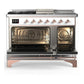 Ilve UM48FSQNR3RAPLP Ilve Um48Fsqnr3Raplp Majestic Iii 48 Inch Dual Fuel Range With 5 Black Brass Burners, Griddle And French Top, Dual Function Burner Up To 25,000 Btu (Liquid Propane, Solid Door, Ral, Copper)