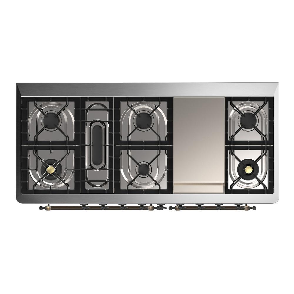Ilve UM60FNR3MGBLP Ilve Um60Fnr3Mgblp Majestic Iii 60 Inch Dual Fuel Range With 9 Burners And Griddle, Dual Function Burner Up To 25,000 Btu (Liquid Propane, Triple Glass Door, Graphite Matte, Burnished)