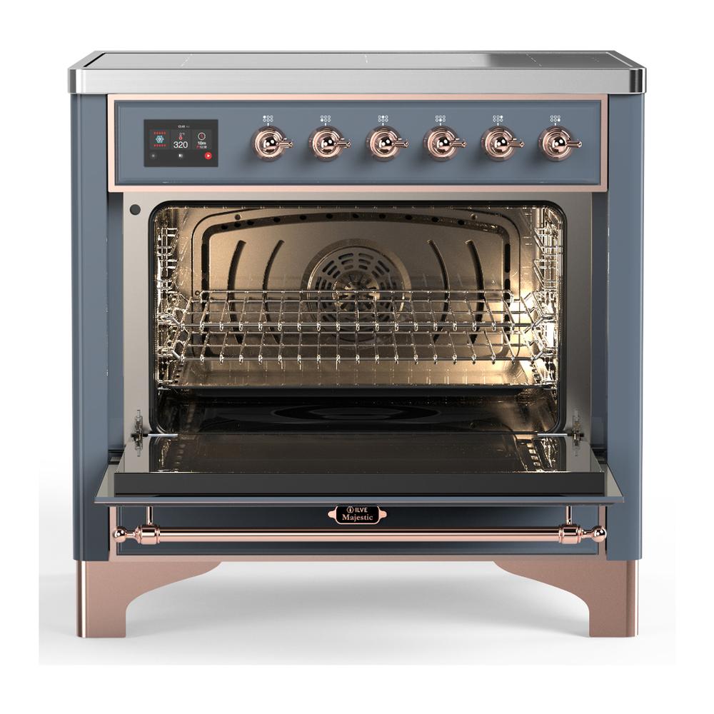 Ilve UMIB36NR3BGP Ilve Umib36Nr3Bgp Majestic Iii 36 Inch Induction Range With 6 Elements, 3.5 Cu. Ft. Total Oven Capacity (Triple Glass Door, Blue Grey, Copper)