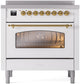 Ilve UPI366NMPWHG Nostalgie Ii 36 Inch Electric Freestanding Range In White With Brass Trim