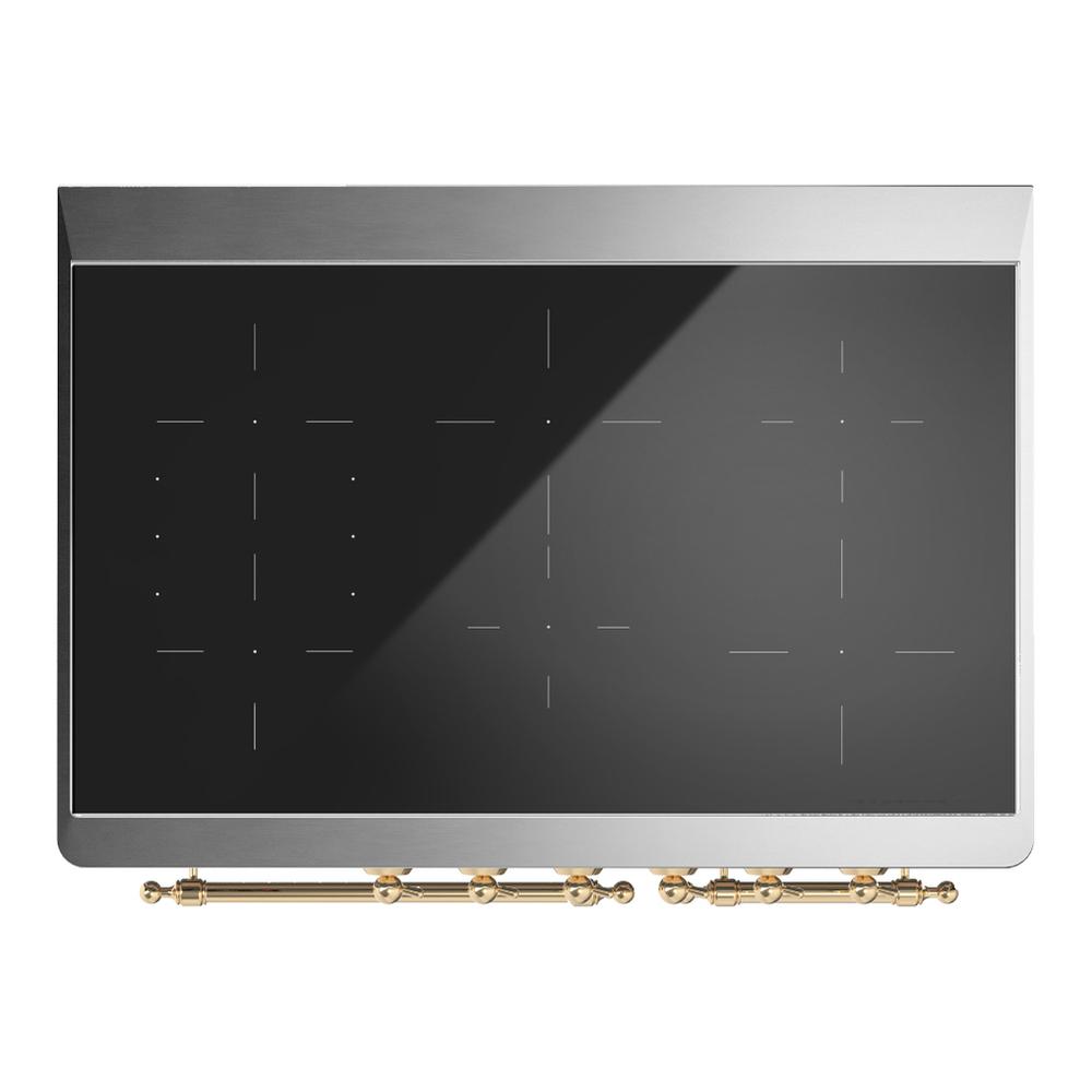 Ilve UMDIB40QNR3MBG Ilve Umdib40Qnr3Mbg Majestic Iii 40 Inch Induction Range With 6 Elements, 3.82 Cu. Ft. Total Oven Capacity (Solid Door, Midnight Blue, Brass)