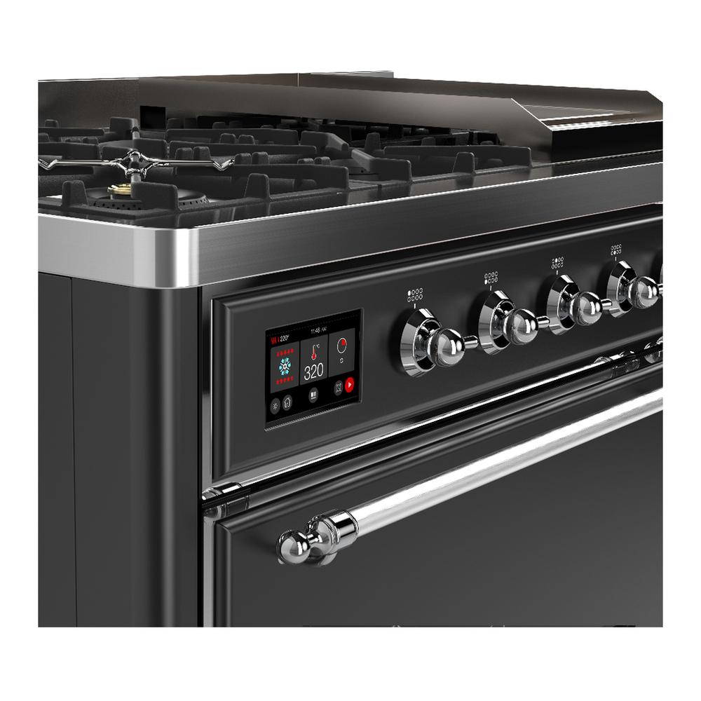 Ilve UM48FQNR3MGC Ilve Um48Fqnr3Mgc Majestic Iii 48 Inch Dual Fuel Range With 8 Burners And Griddle, Dual Function Burner Up To 25,000 Btu (Natural Gas, Solid Door, Graphite Matte, Chrome)