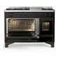 Ilve UM48FNR3BKB Ilve Um48Fnr3Bkb Majestic Iii 48 Inch Dual Fuel Range With 8 Burners And Griddle, Dual Function Burner Up To 25,000 Btu (Natural Gas, Triple Glass Door, Glossy Black, Burnished)