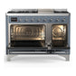 Ilve UM48FQNR3BGCLP Ilve Um48Fqnr3Bgclp Majestic Iii 48 Inch Dual Fuel Range With 8 Burners And Griddle, Dual Function Burner Up To 25,000 Btu (Liquid Propane, Solid Door, Blue Grey, Chrome)