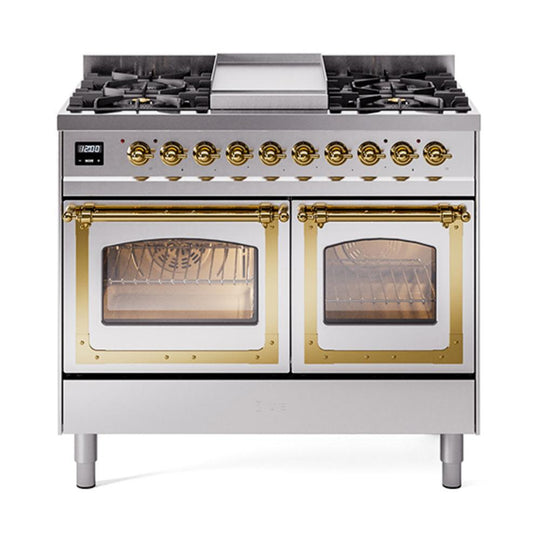 Ilve UND40FNMPSSGLP Ilve Und40Fnmpssglp Nostalgie Ii Noblesse 40" Dual Fuel Range (Liquid Propane, Triple Glass Door, Stainless Steel, Brass)