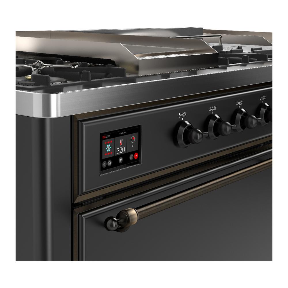 Ilve UM60FSQNR3MGBLP Ilve Um60Fsqnr3Mgblp Majestic Iii 60 Inch Dual Fuel Range With 7 Burners, Griddle And French Top, Dual Function Burner With Up To 25,000 Btu (Liquid Propane, Solid Door, Graphite Matte, Burnished)