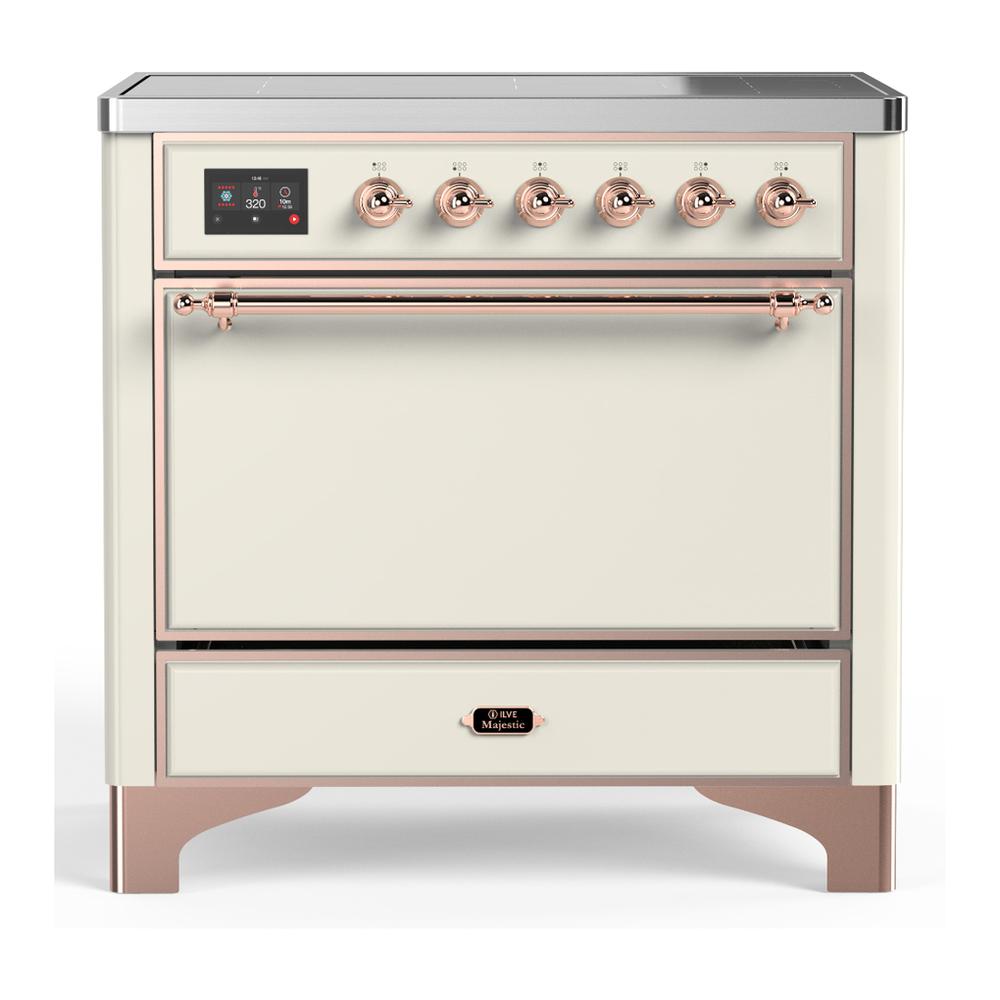 Ilve UMIB36QNR3AWP Ilve Umib36Qnr3Awp Majestic Iii 36 Inch Induction Range With 6 Elements, 3.5 Cu. Ft. Total Oven Capacity (Solid Door, Antique White, Copper)