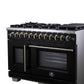 Forno FFSGS638748BLK Forno Capriasca 48 Inch Freestanding French Door Dual Fuel Range In Black With Antique Brass Accessories, 8 Burners, True Convection Oven