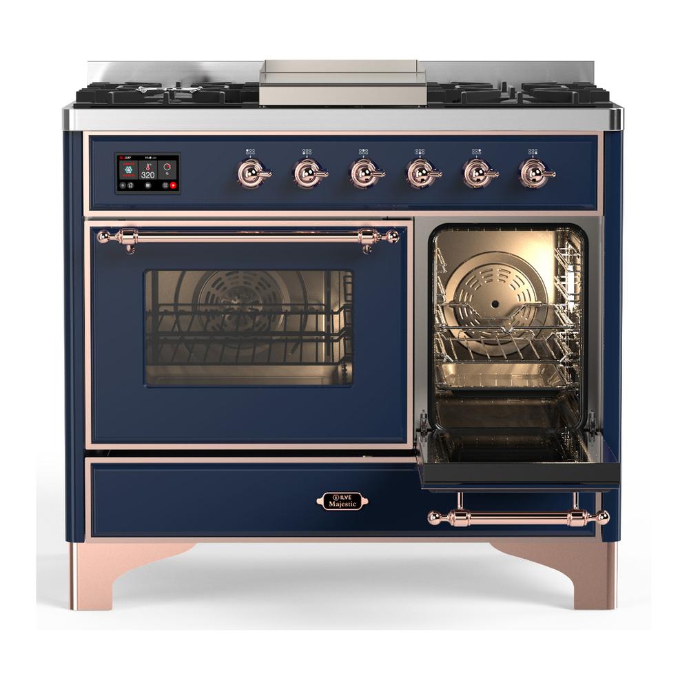 Ilve UMD40FNR3MBP Ilve Umd40Fnr3Mbp Majestic Iii 40 Inch Dual Fuel Range With 6 Burners And Griddle, Dual Function Burner Up To 25,000 Btu (Natural Gas, Triple Glass Door, Midnight Blue, Copper)