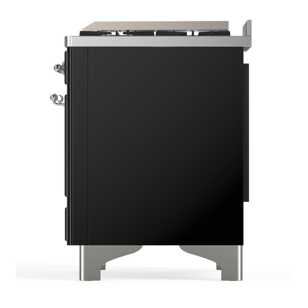 Ilve UM36FQNR3BKCLP Ilve Um36Fqnr3Bkclp Majestic Iii 36 Inch Dual Fuel Range With 6 Black Brass Burners And Griddle, Dual Function Burner Up To 25,000 Btu (Solid Door, Glossy Black, Chrome, Liquid Propane)