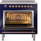 Ilve UPI366NMPMBP Nostalgie Ii 36 Inch Electric Freestanding Range In Blue With Copper Trim